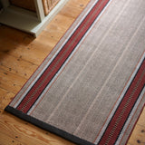 Striped flatweave runner in grey and red