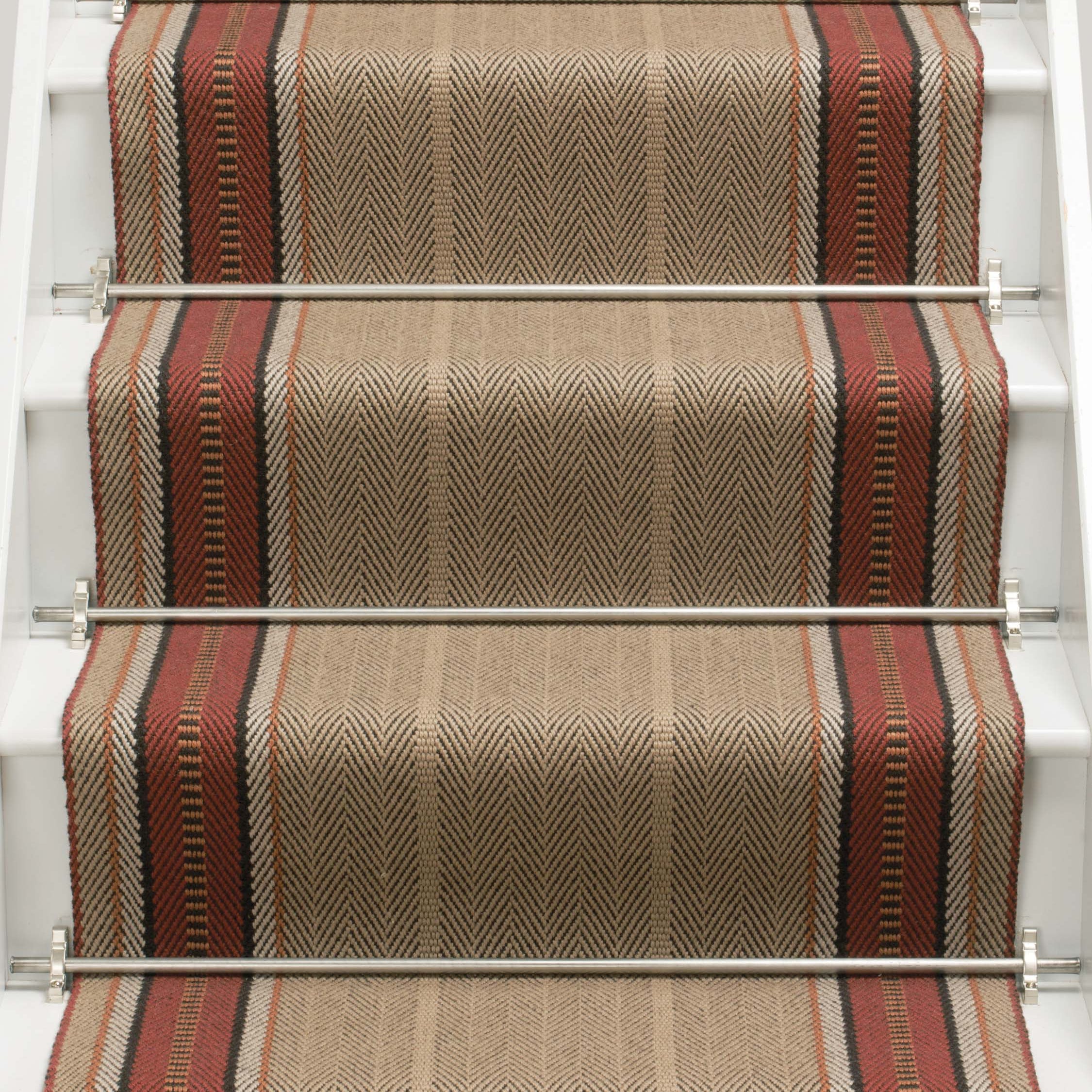 Striped flatweave runner in tan and red