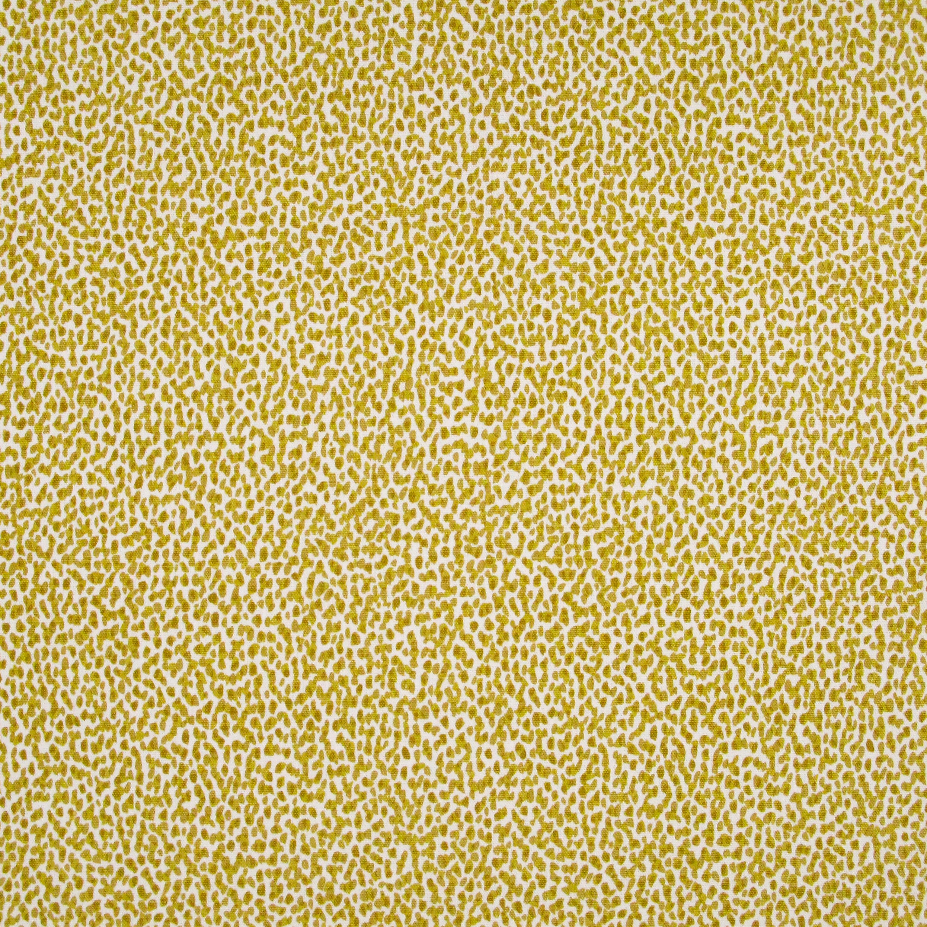 Fabric in a dappled animal print in shades of olive and mustard on a cream field.