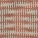 Detail of fabric in a diamond stripe print in brown on a tan field.