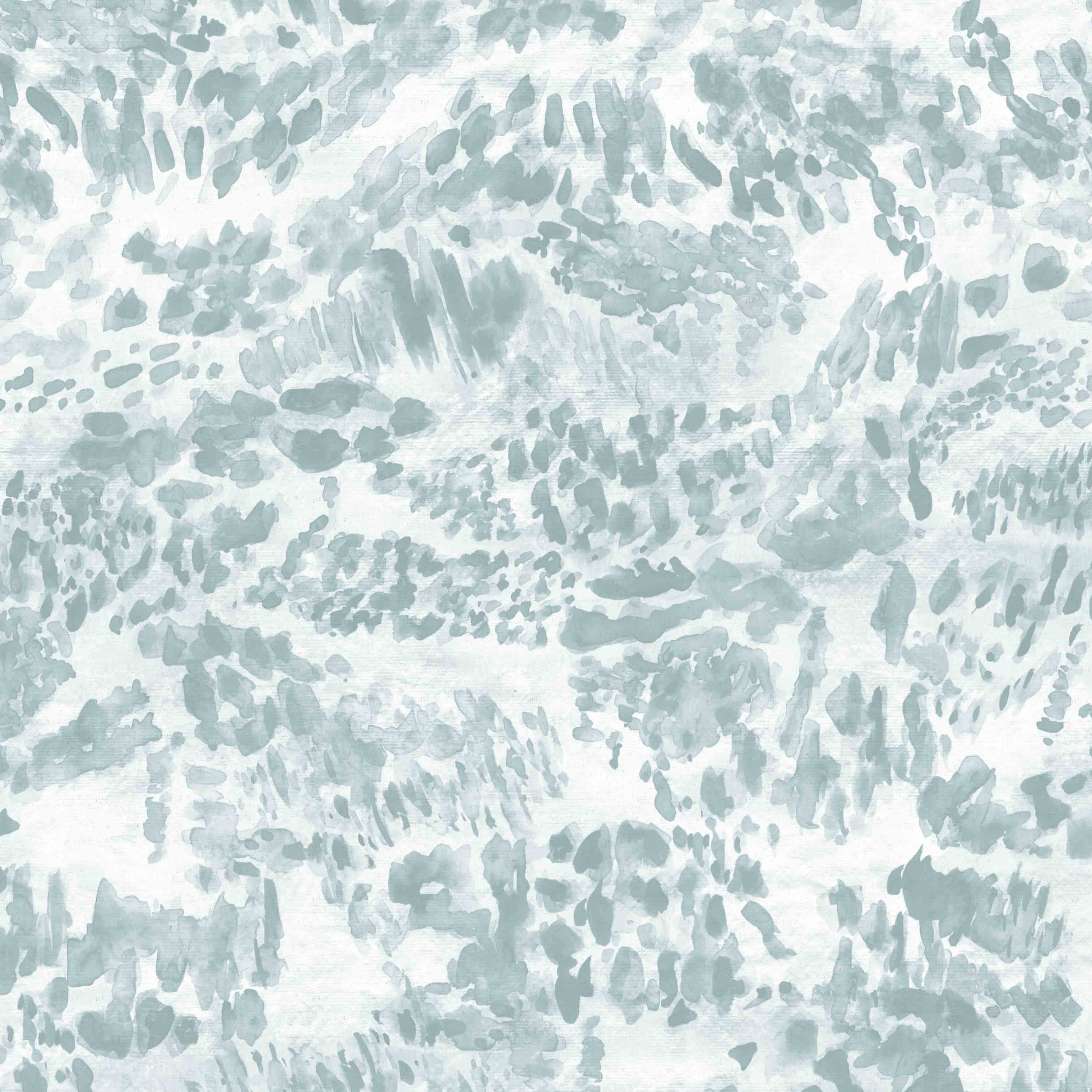 Detail of fabric in a painterly cloud print in shades of blue-gray on a cream field.