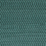 Detail of a woven leather rug in a herringbone pattern in dark green with turquoise accents.