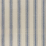 printed cotton fabric in an irregular stripe pattern in blue on a cream field.