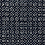 printed cotton fabric in a floral gridded honeycomb pattern in white on an indigo field.