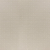 printed cotton fabric in a floral gridded honeycomb pattern in white on a beige field.