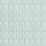 Detail of fabric in a striped damask pattern in turquoise on a cream field.