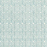 Detail of fabric in a striped damask pattern in turquoise on a cream field.