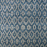 Full size rendering of a green and turquoise silk rug woven in an ikat geometric pattern.