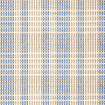 Broadloom rug with blue and beige stripes on a checkered background