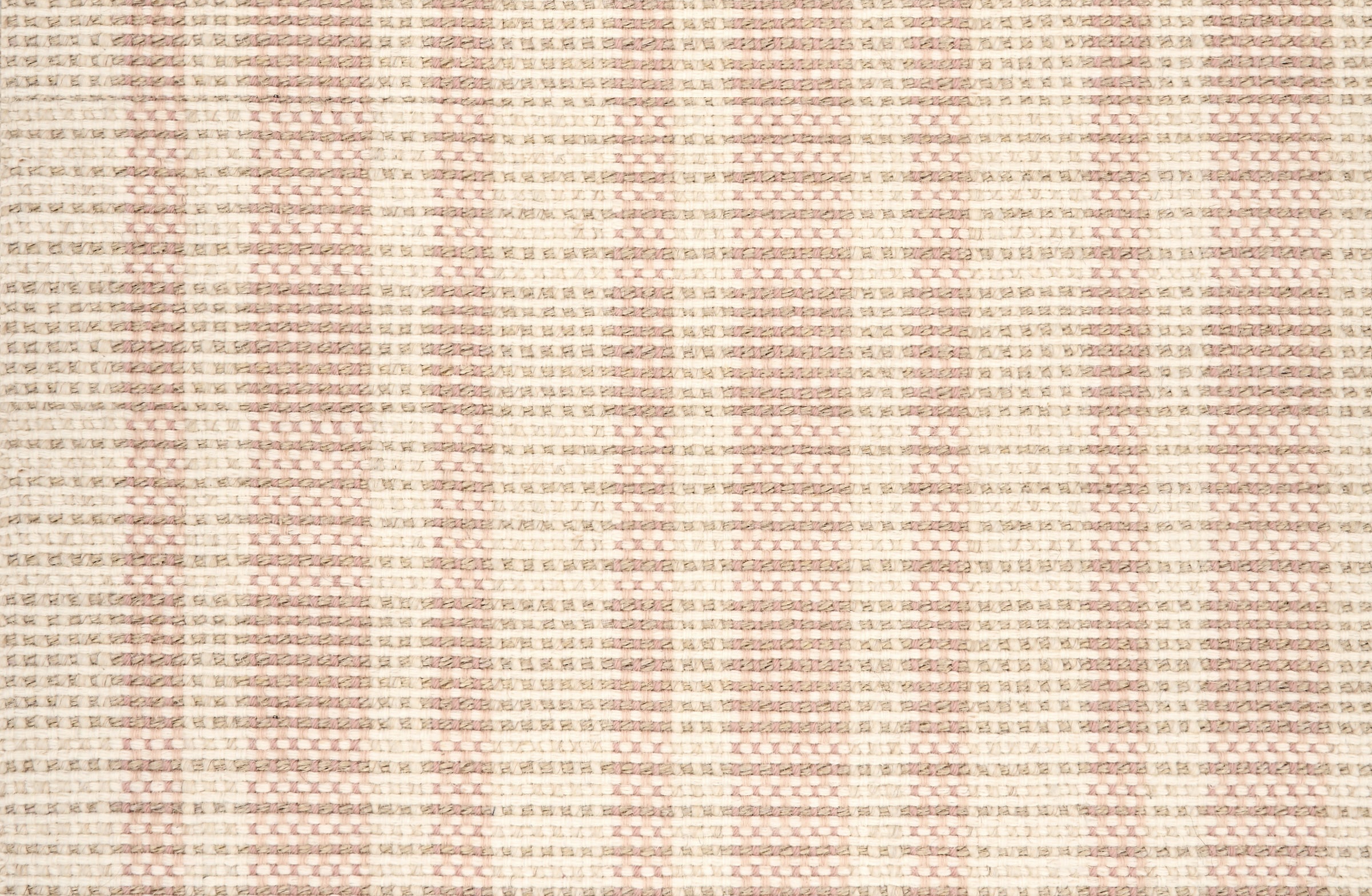 Broadloom rug with pink and beige stripes on a checkered background