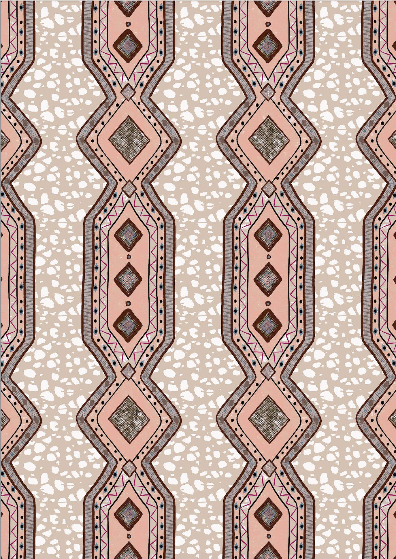 Patterned fabric with geometric design on a beige background