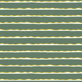 Detail of wallpaper in an undulating stripe pattern in mustard, white and sage.