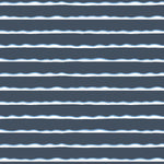 Detail of wallpaper in an undulating stripe pattern in blue, white and navy.