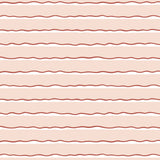 Detail of wallpaper in an undulating stripe pattern in pink, white and rust.