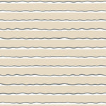 Detail of wallpaper in an undulating stripe pattern in gray, white and tan.
