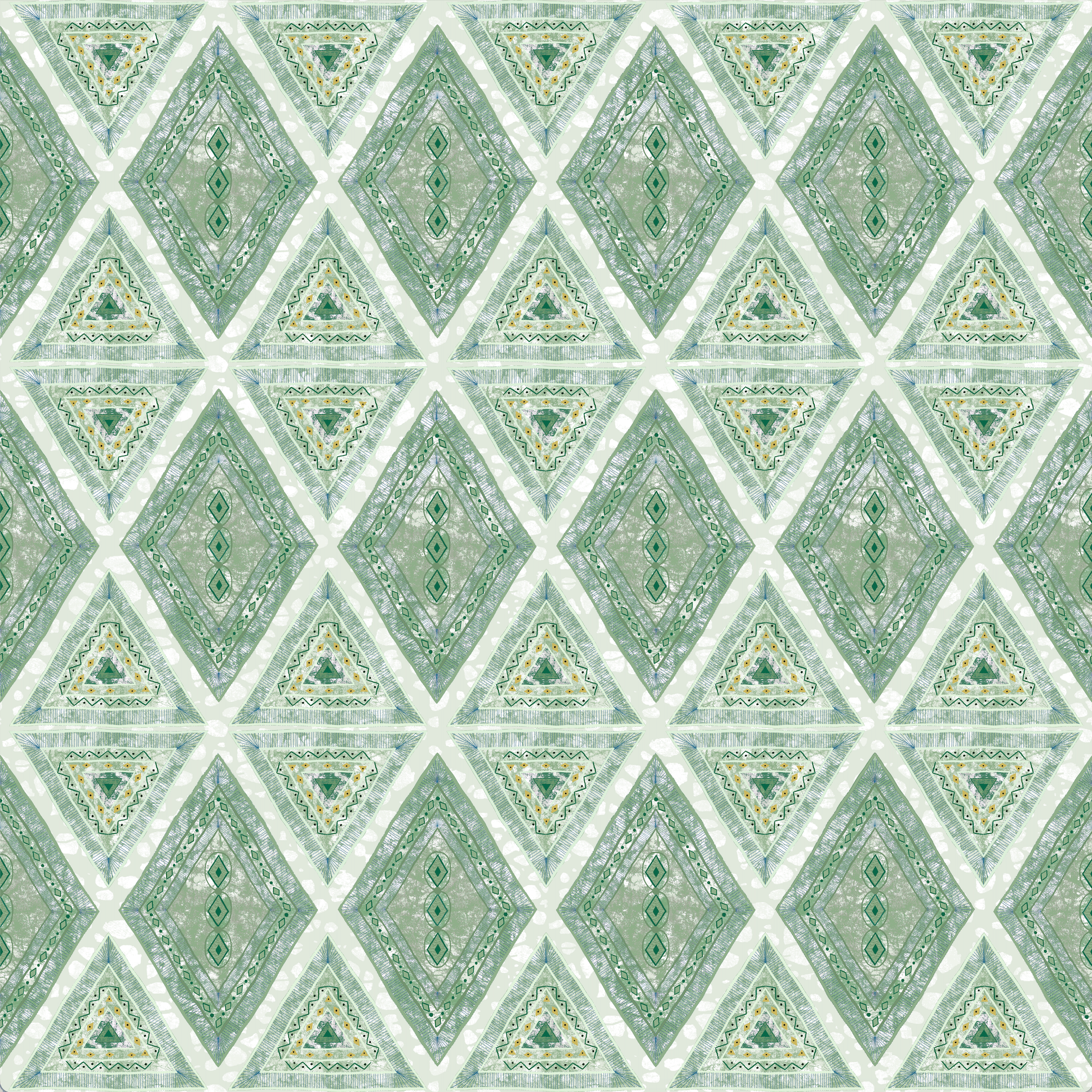 Patterned fabric with green and white geometric design