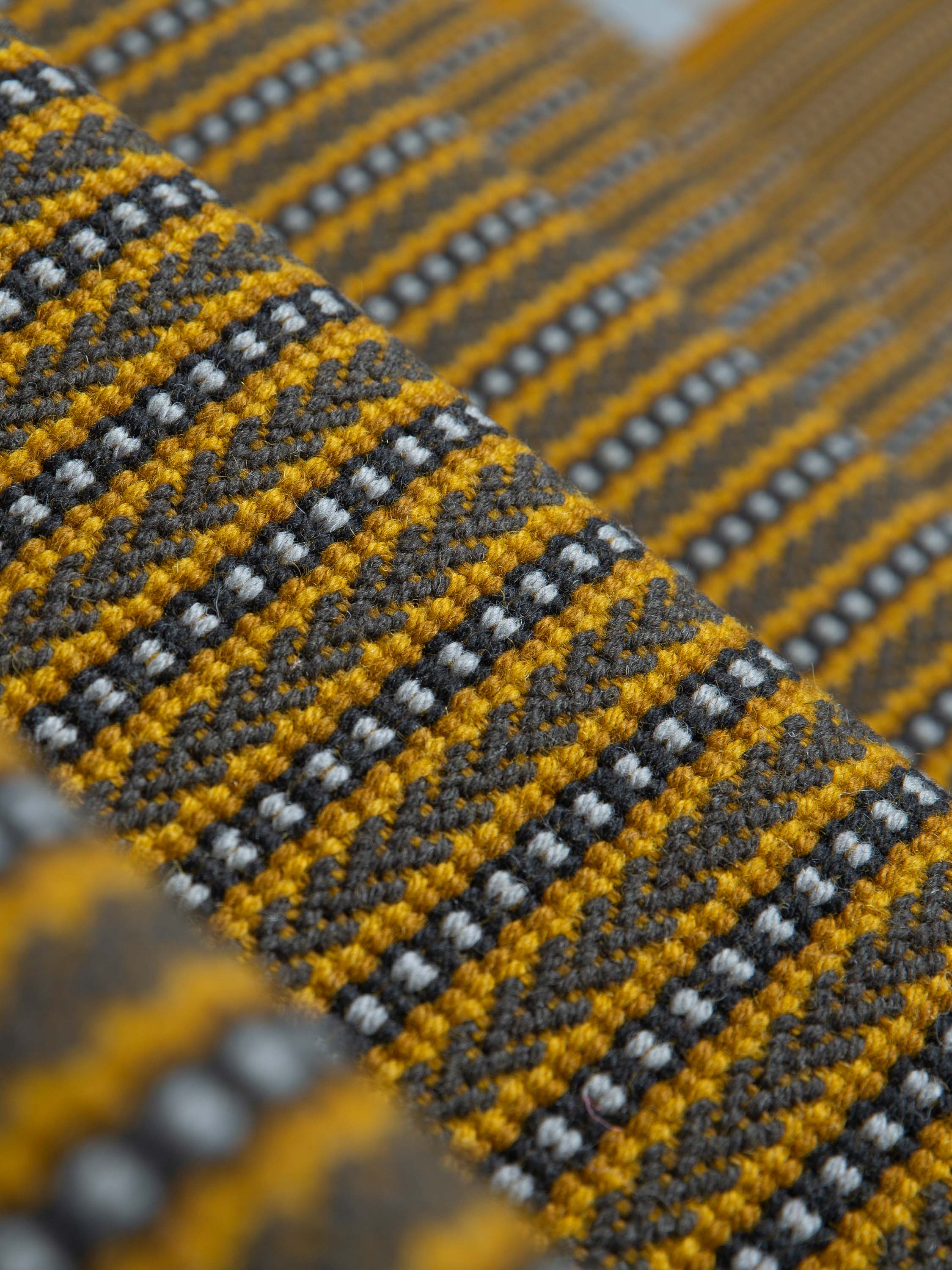 Striped flatweave runner in mustard black and ivory 