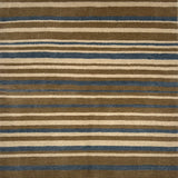 Handknotted rug in striped design in brown, grey and cream