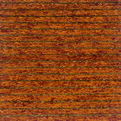 Woven rug swatch in natural fibers in an orange and dark brown stripe pattern