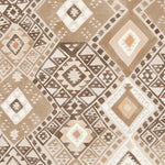 Detail of fabric in a painterly diamond print in shades of brown, tan and white.