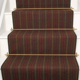 Striped flatweave runner in brown and red in white staircase