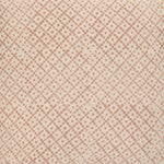 Detail of fabric in a diamond lattice print in tan on a cream field.