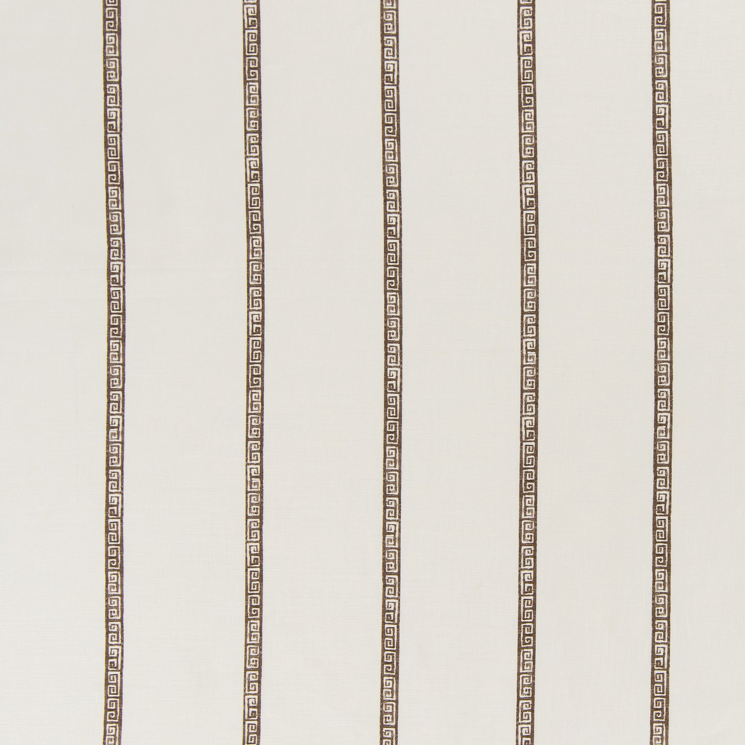 printed linen fabric in a minimal geometric linear pattern in brown on a cream field.