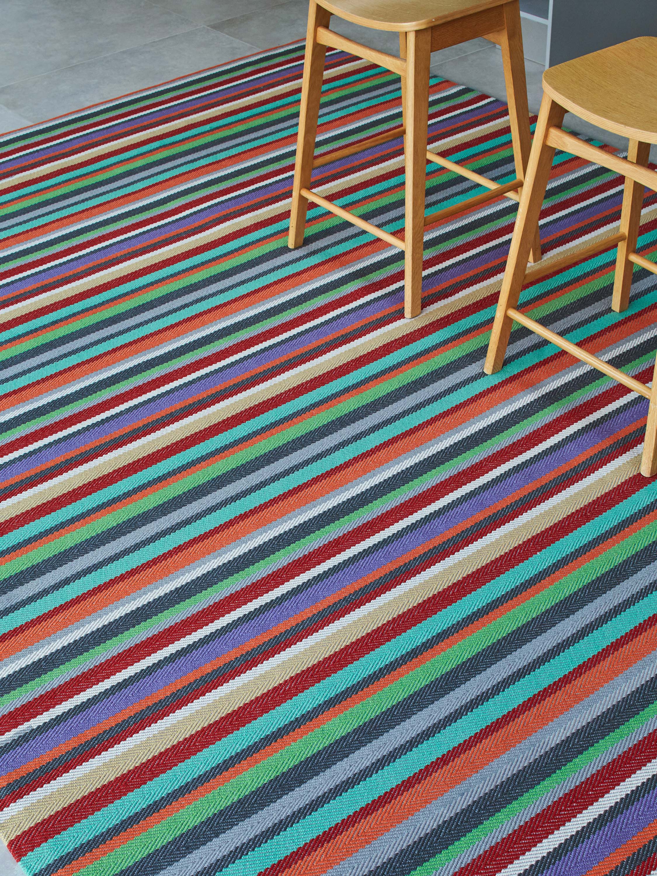 Striped flatweave runner in green blue purple orange red 