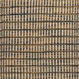 Textured rug with a navy, tan and beige  checker pattern