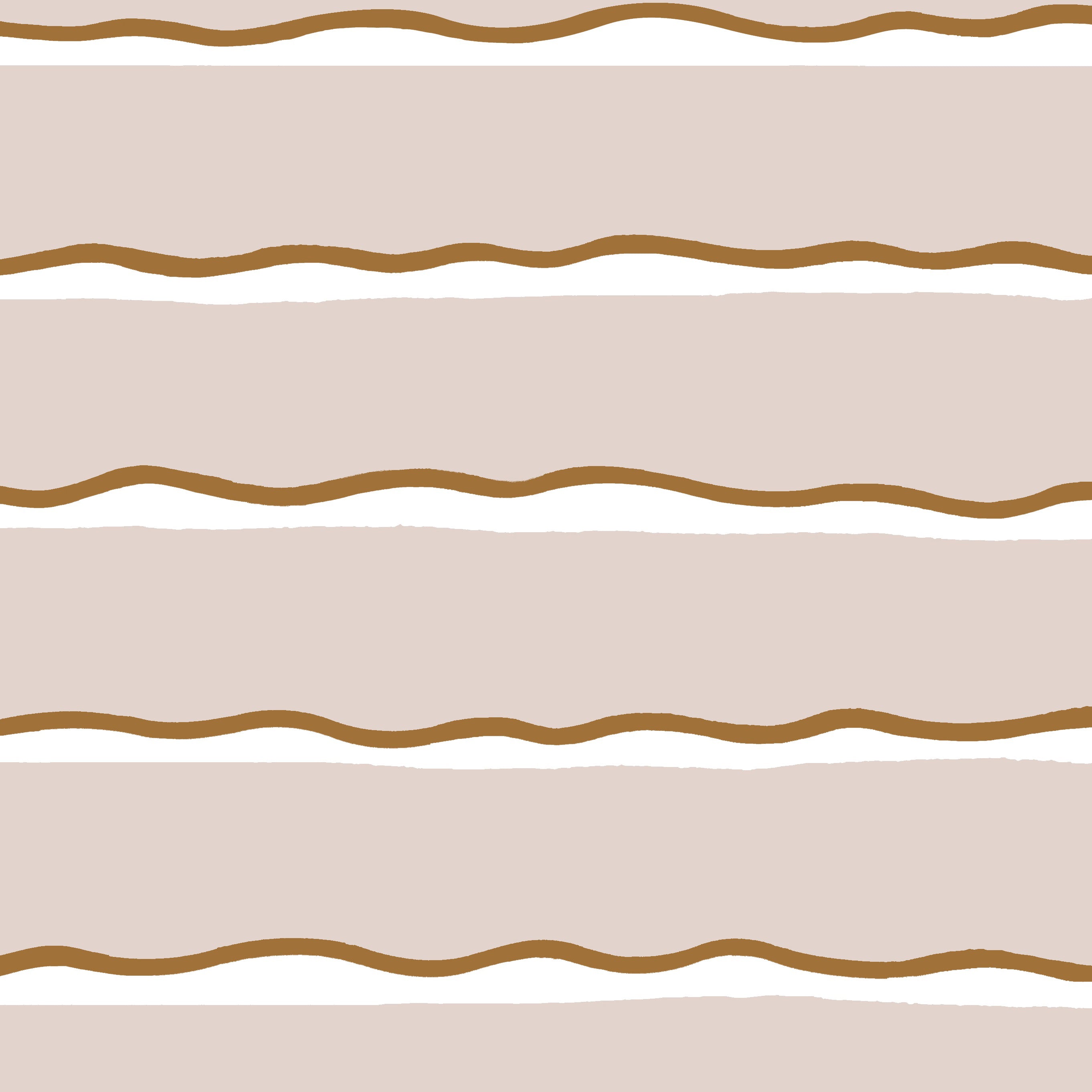 Detail of fabric in a wide undulating stripe pattern in brown and white on a light pink field.