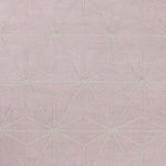 Geometric patterned carpet with silver lattice design on a light purple background