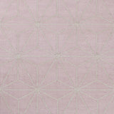 Geometric patterned carpet with silver lattice design on a light purple background