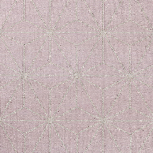 Geometric patterned carpet with silver lattice design on a light purple background