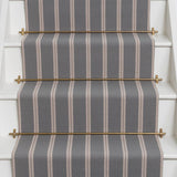 Striped flatweave runner in grey on white staircase