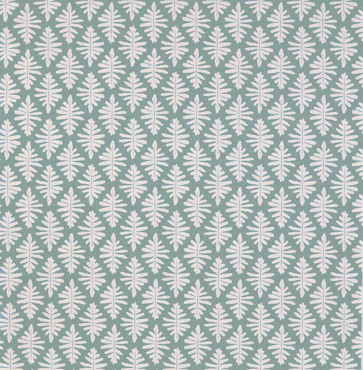 White leaf pattern on a teal background