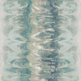 Detail of fabric in an abstract paint blot pattern in shades of green, blue and cream.