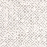 Detail of fabric in a diamond lattice print in brown on a cream field.