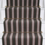 Striped flatweave runner in brown white red on white staircase