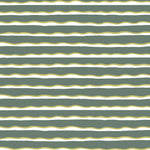 Detail of fabric in an undulating stripe pattern in olive and white on a green field.