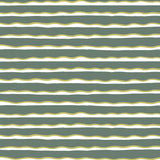 Detail of fabric in an undulating stripe pattern in olive and white on a green field.