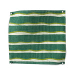 Square fabric swatch in an undulating stripe pattern in sage and white on a green field.