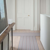 Striped flatweave runner in grey and pink 