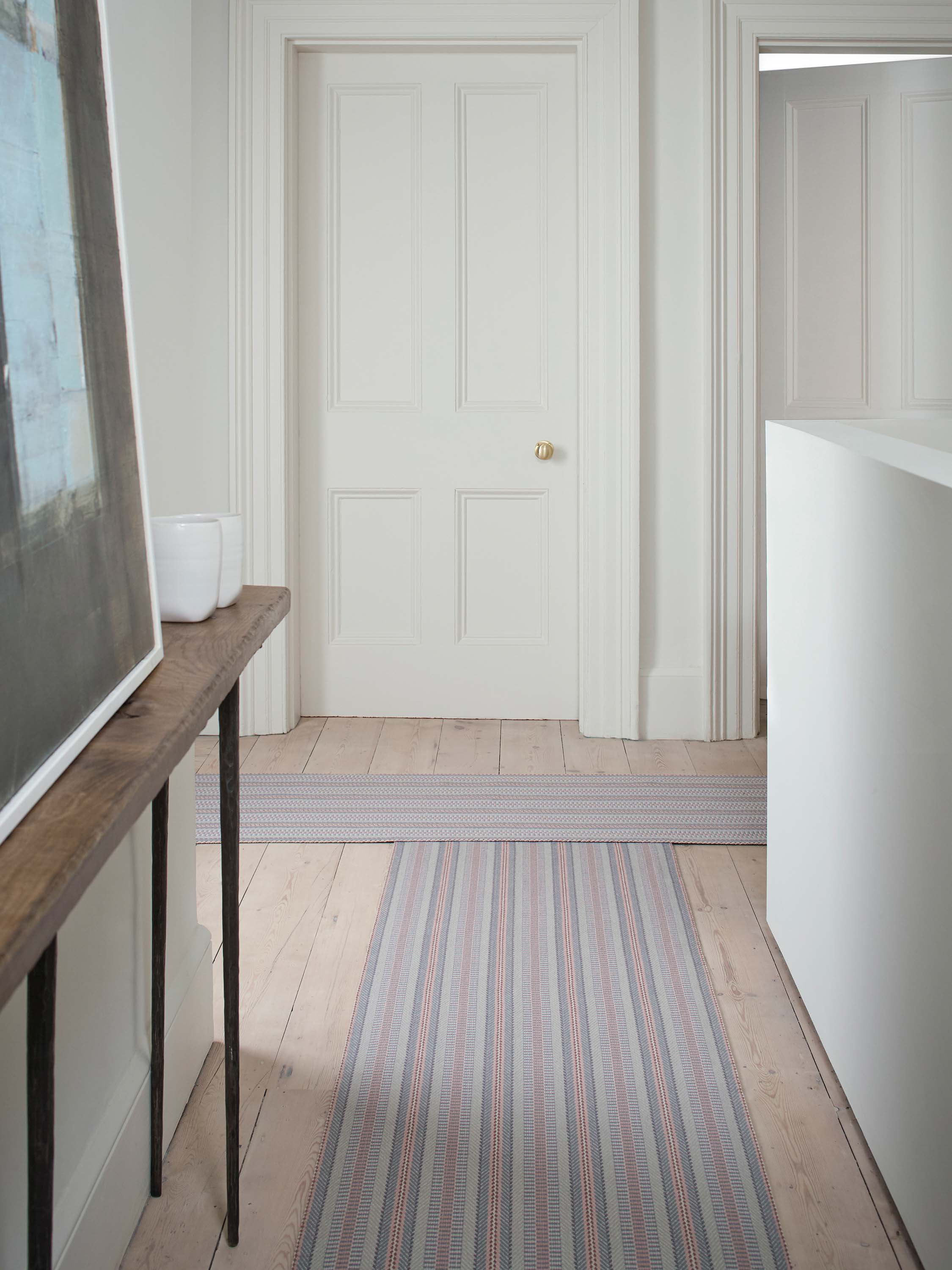 Striped flatweave runner in grey and pink 