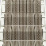 Striped flatweave runner in grey on white staircase