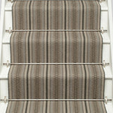 Striped flatweave runner in grey on white staircase