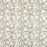 Detail of fabric in an abstract floral print in shades of tan on a cream field.