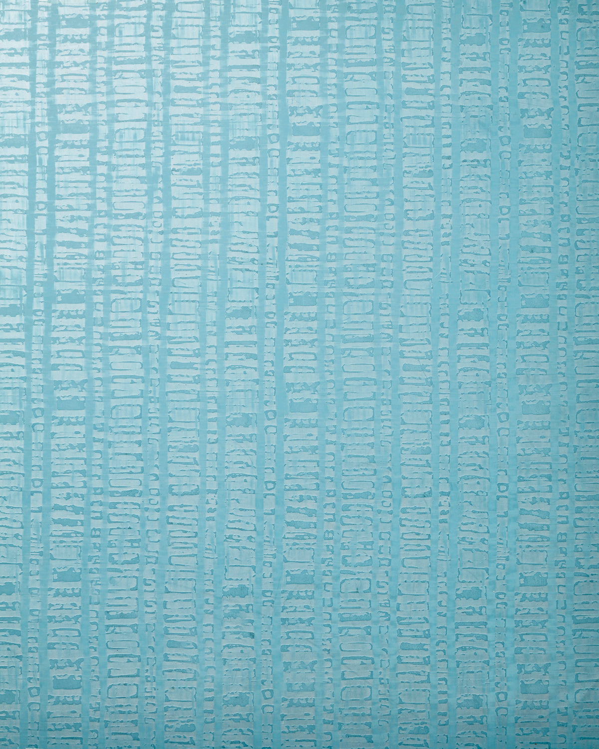 Detail of wallpaper in a textural stripe print in turquoise.