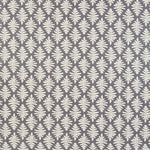 Detail of fabric in a repeating fern leaf print in white on a charcoal field.