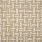 Broadloom carpet with a geometric herringbone design in cream, and beige.