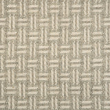 Broadloom carpet with a geometric herringbone design in cream and grey.